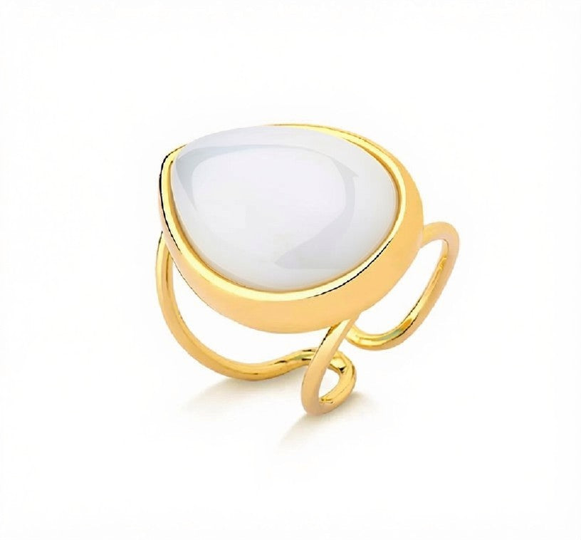 Anillo ajustable de piedra preciosa gota grande - opalina