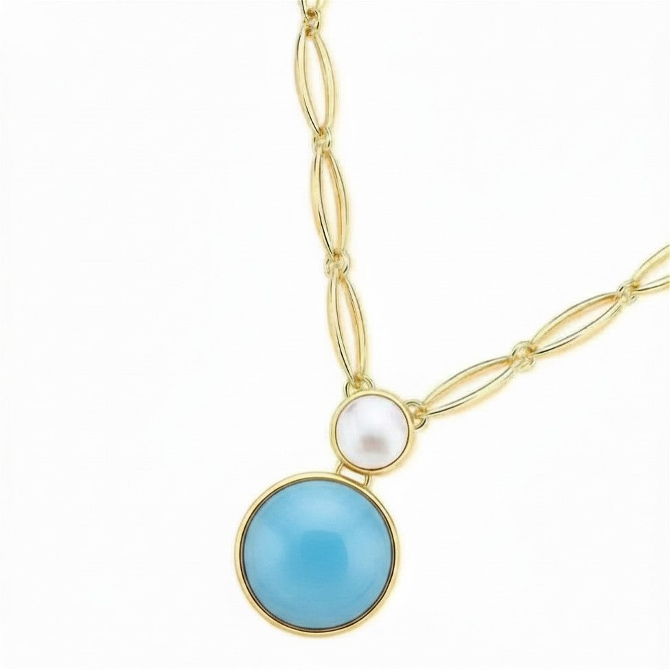 Whisper Chain Necklace - Blue Agate and Mother of Pearl