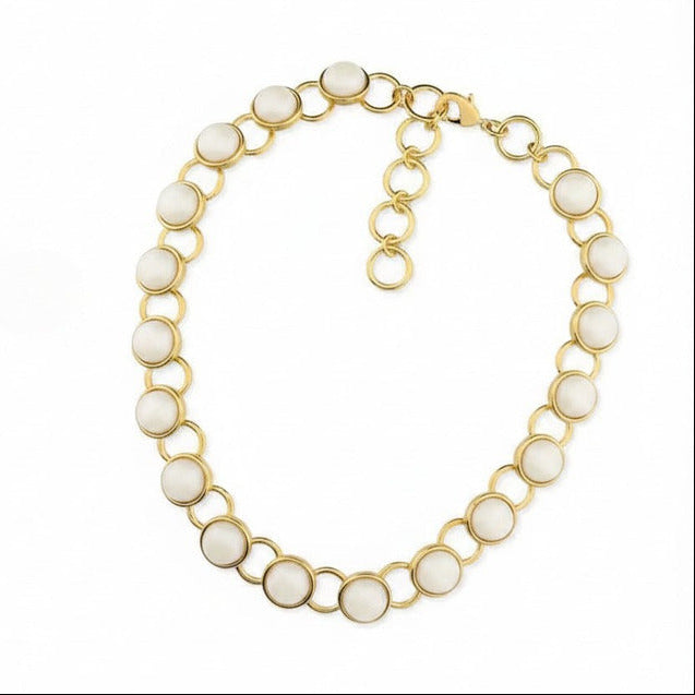 Small Circles Gemstone Chain Necklace - Mother of Pearl