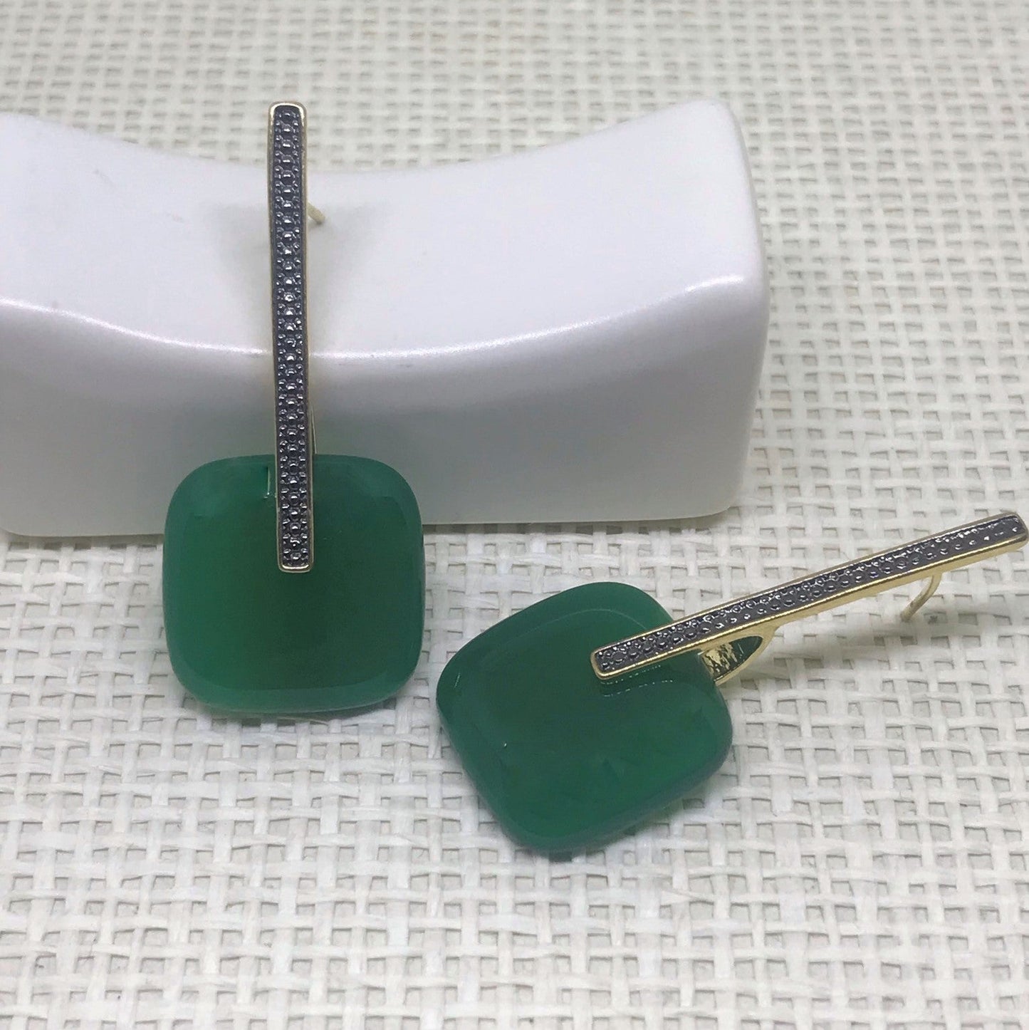 Square Gemstone Stick Earring - Black Agate