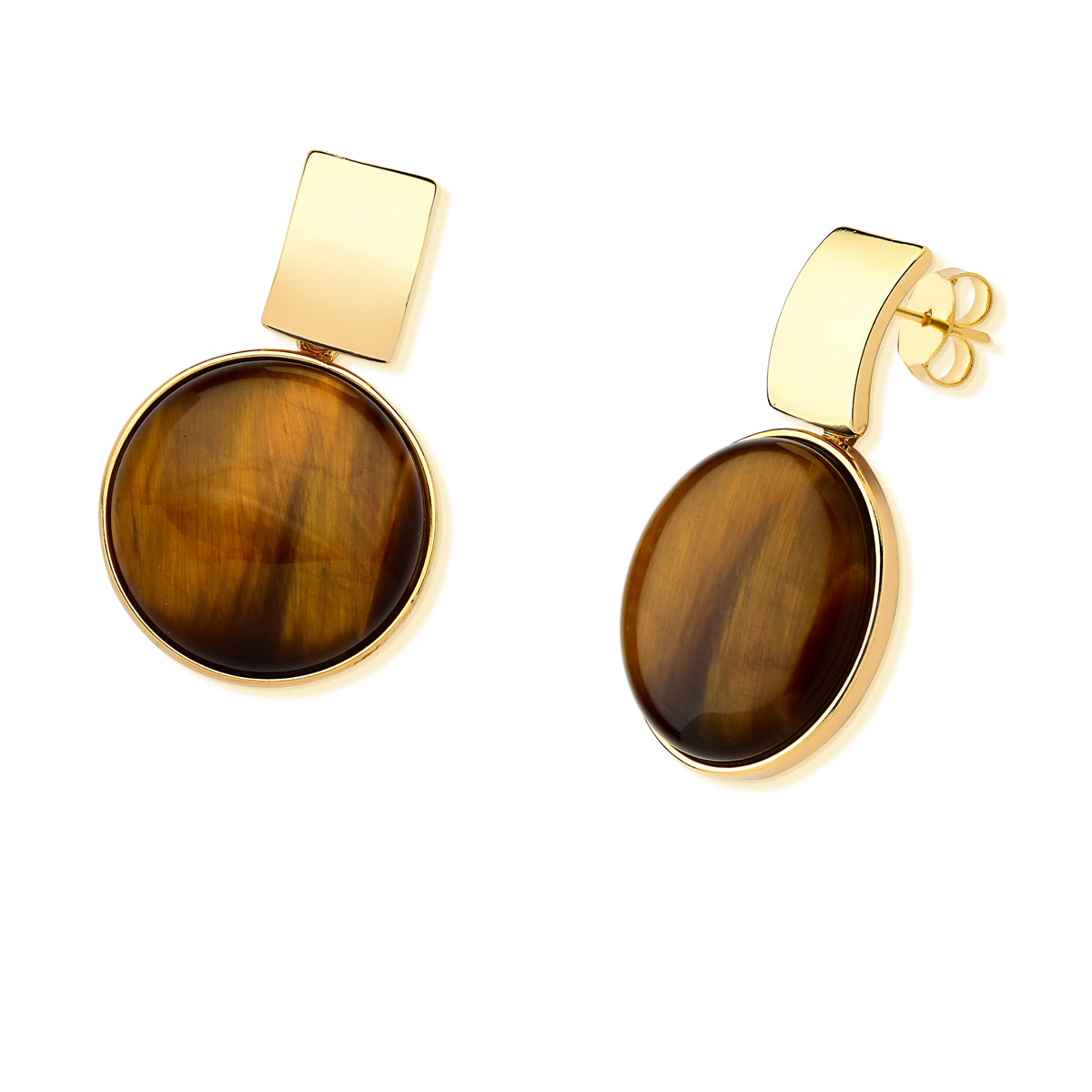 Large Circle Gemstone Earring - GOLD PLATED - Black Agatha