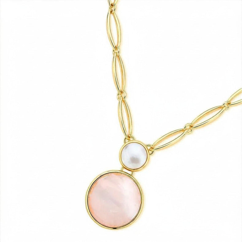 Whisper Chain Necklace - Rose Quartz and Mother of Pearl