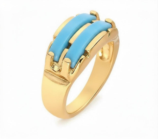 Anillo de piedras preciosas con doble raya