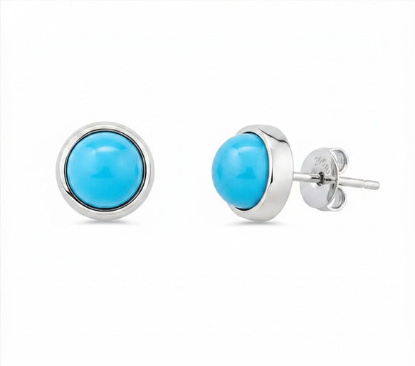 Mini-Dot Gemstone Earring - Blue Agate - Rhodium