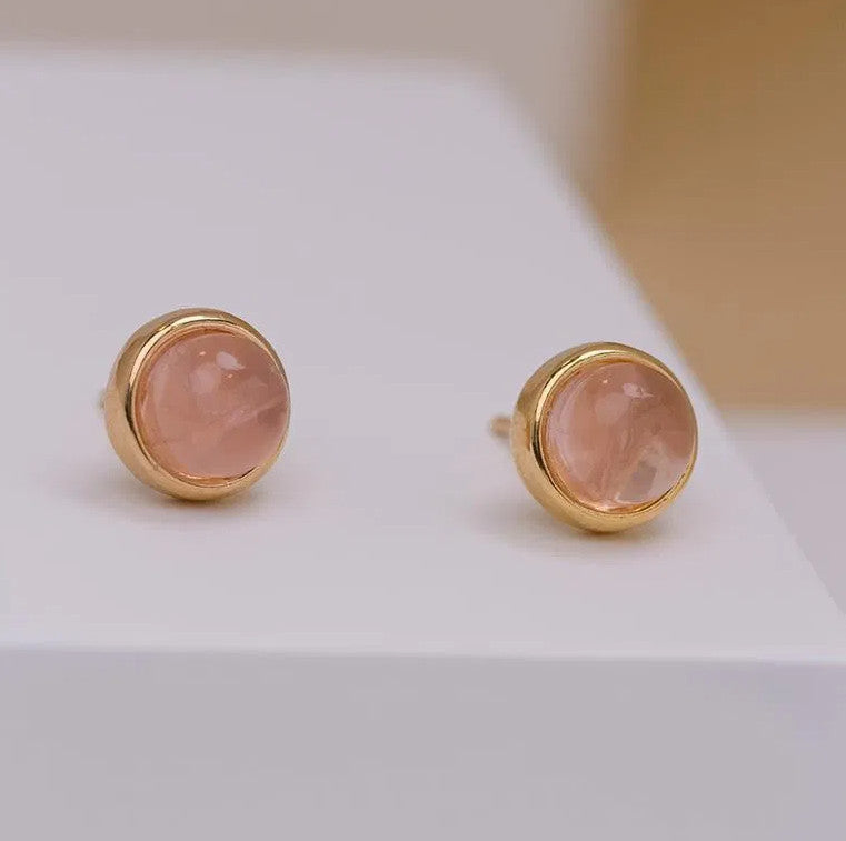 Mini-Dot Gemstone Earring -Rose Quartz