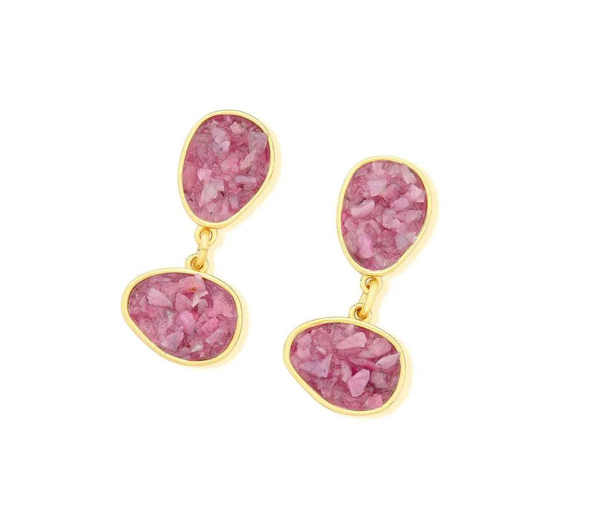 Pendiente de poste de piedra preciosa rectangular - Cuarzo rosa