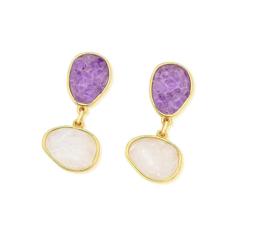 Fragments Double Earring- Selenite & Rose Rodonite