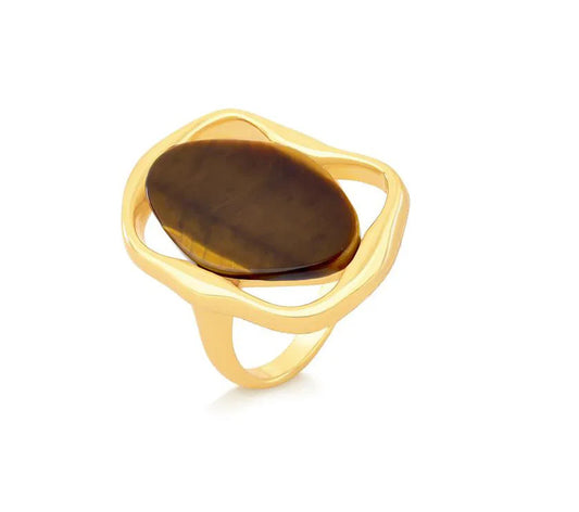 Geometric Elipse Ring- Tiger Eye