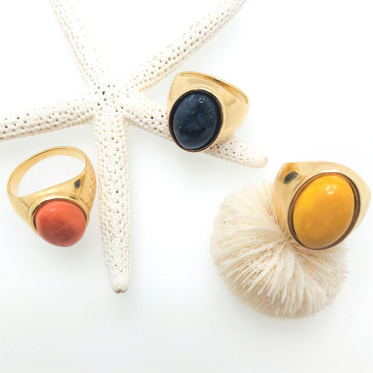 Oval Gemstone Signet Ring - Salmon Howlite