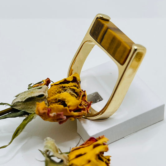 Jungle Gems Block Ring - Tiger Eye