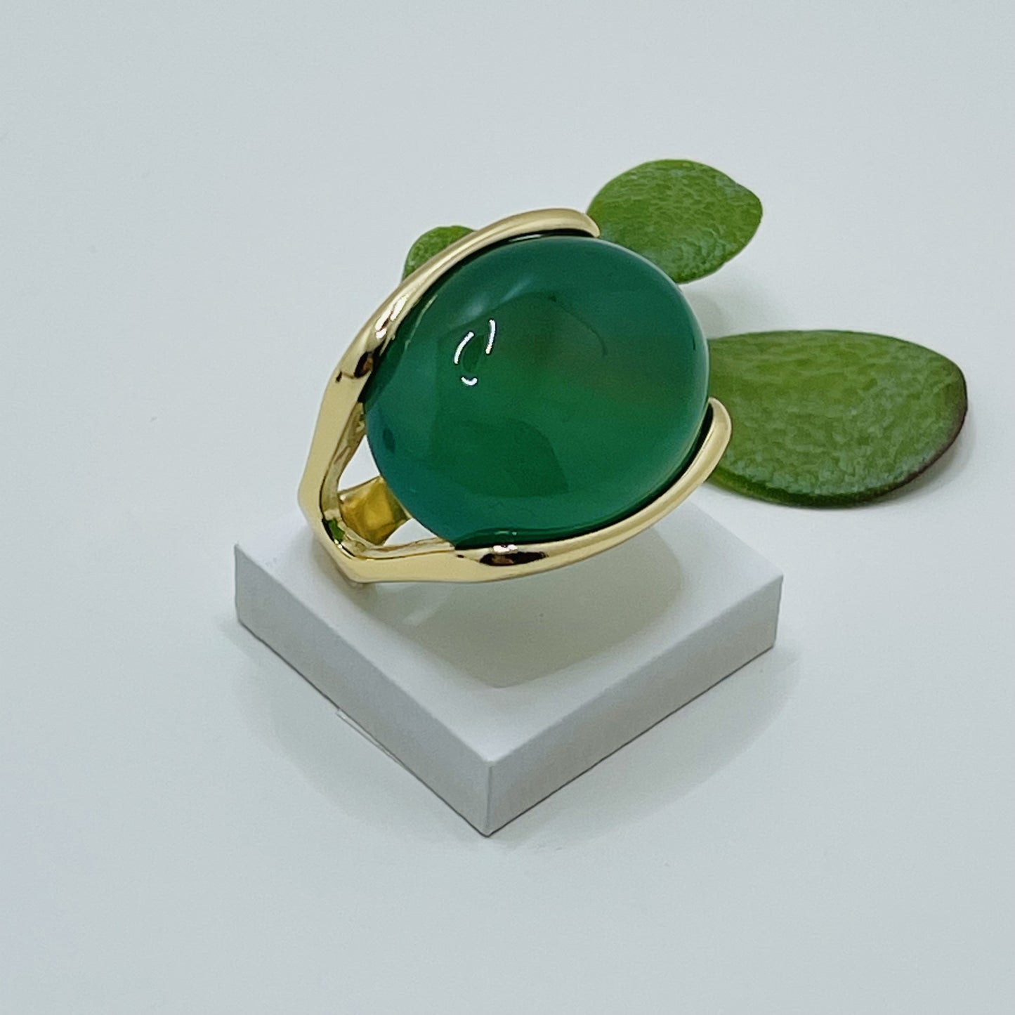 Jungle Gems Oval Ring - Green Agate