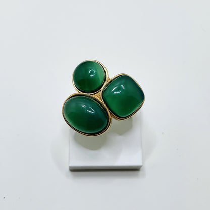Three Gemstones Adjustable Ring - Green Agate