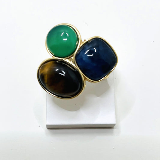 Jungle Gems Three Gemstones Adjustable Ring