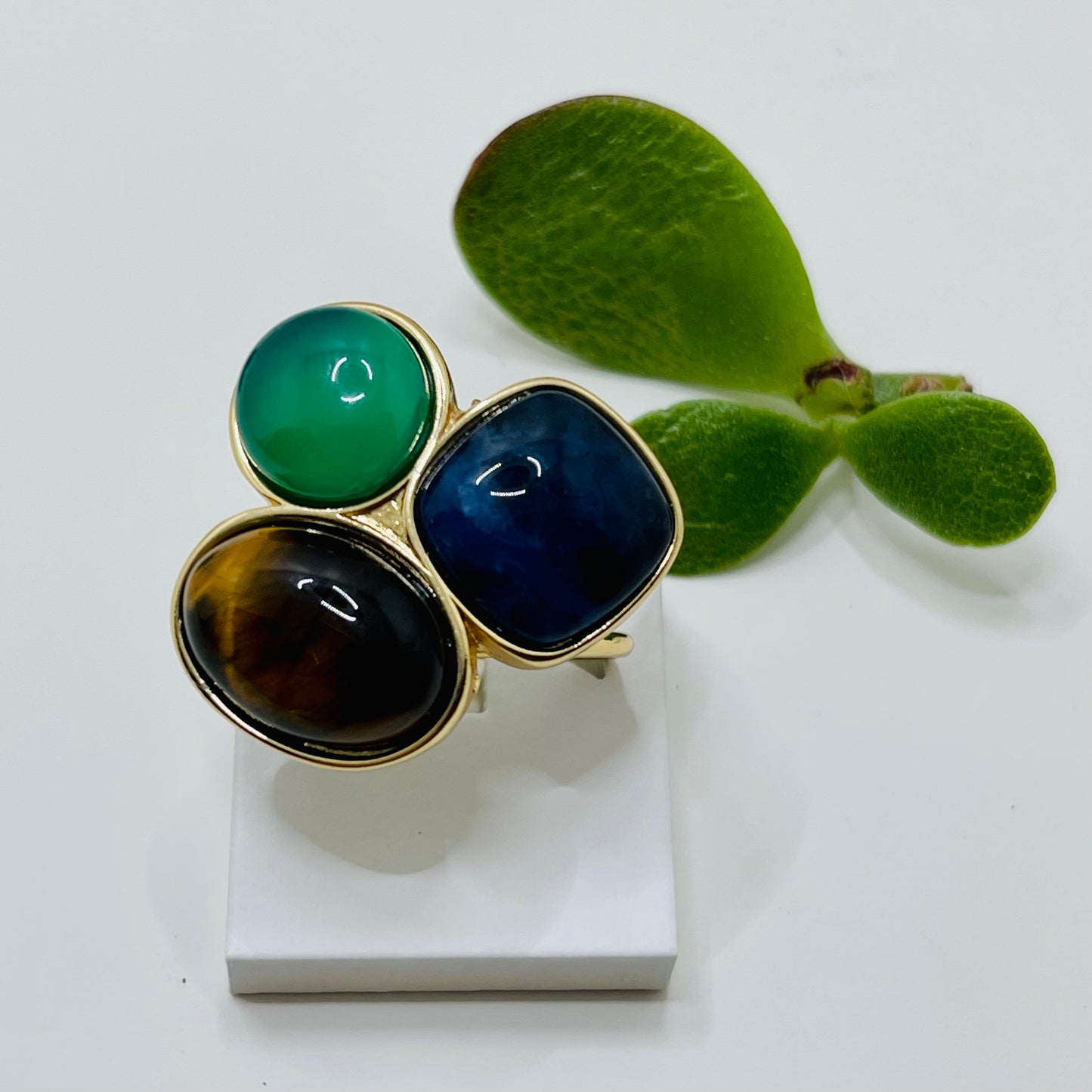 Jungle Gems Three Gemstones Adjustable Ring