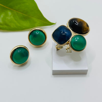 Jungle Gems Stud Earring - Green Agate