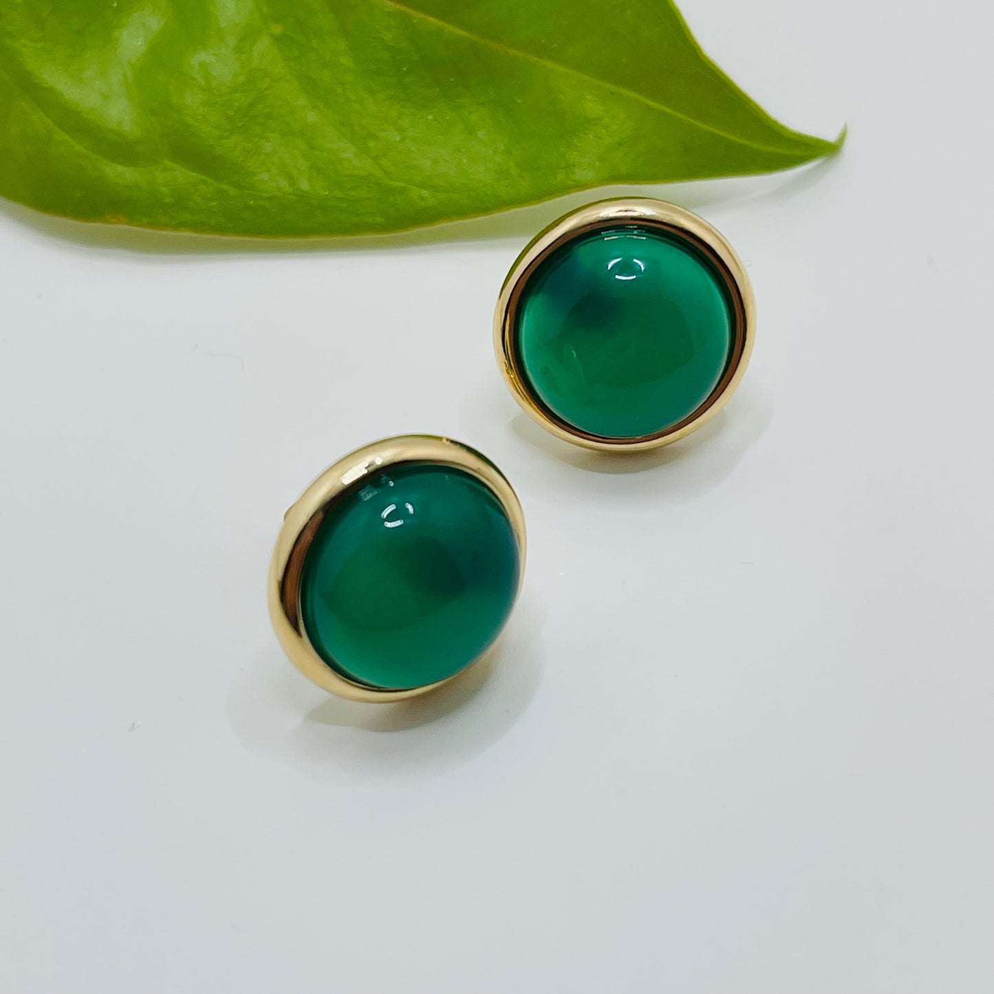 Jungle Gems Stud Earring - Green Agate