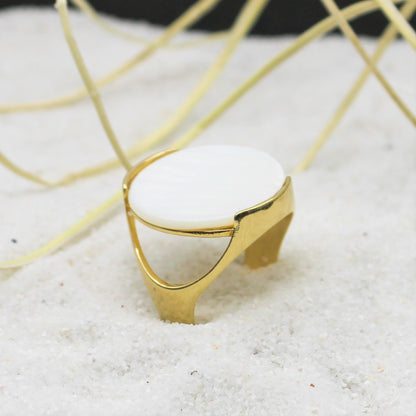 Geometric Circular Gemstone Ring - Mother of Pearl