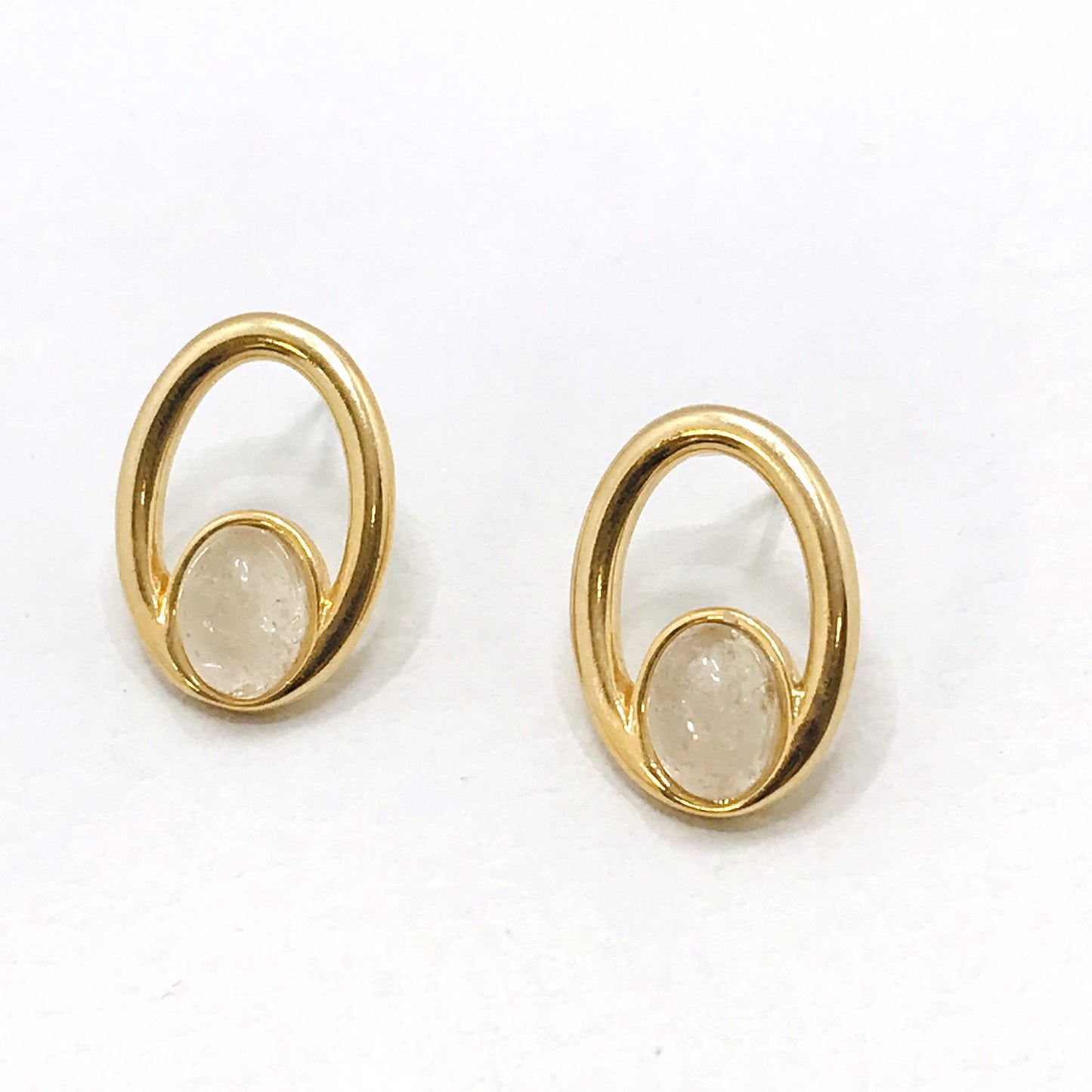 Oval Frame and Gemstone Earring 18K GOLD PLATED -RUTILED QUARTZ