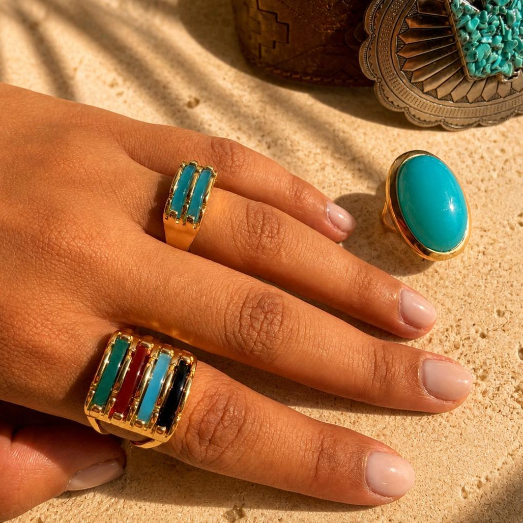 Four Layered Gems Ring Gold- Multistone