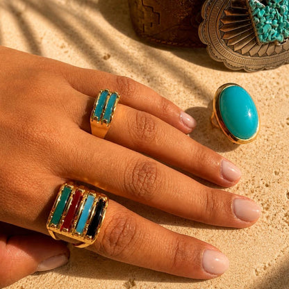 Four Layered Gems Ring Gold- Multistone