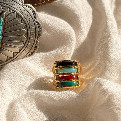 Four Layered Gems Ring Gold- Multistone