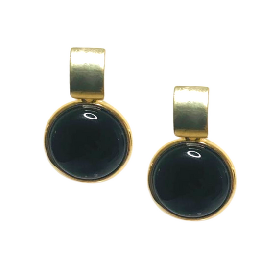 Large Circle Gemstone Earring - GOLD PLATED - Black Agatha