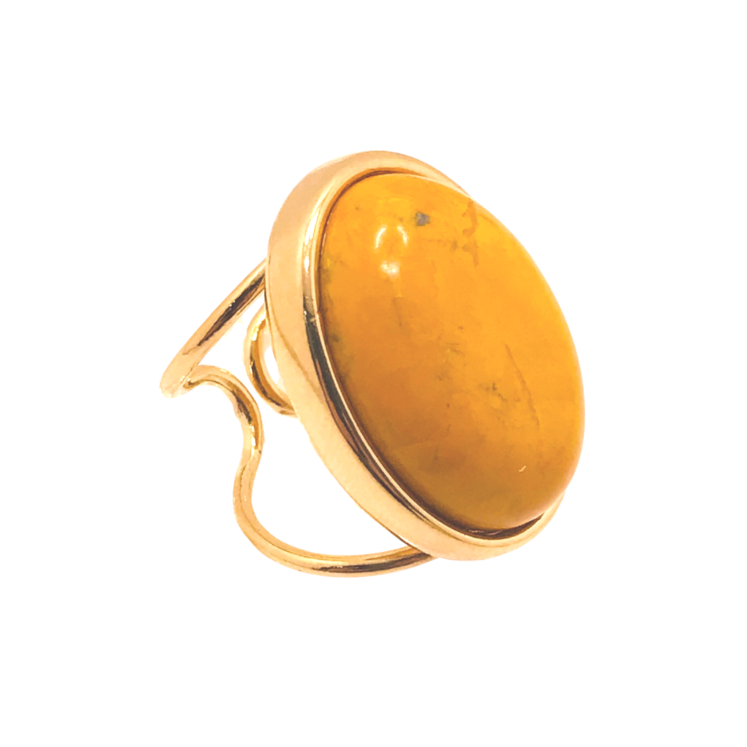 Oval Gemstone Adjustable Ring  - Yellow Howlite