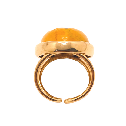 Oval Gemstone Adjustable Ring  - Yellow Howlite