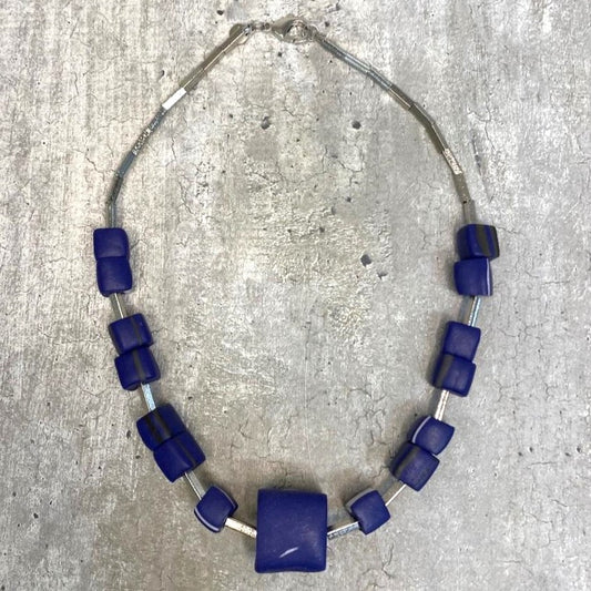 Cubes and Links Short Necklace - Cobalt Blue