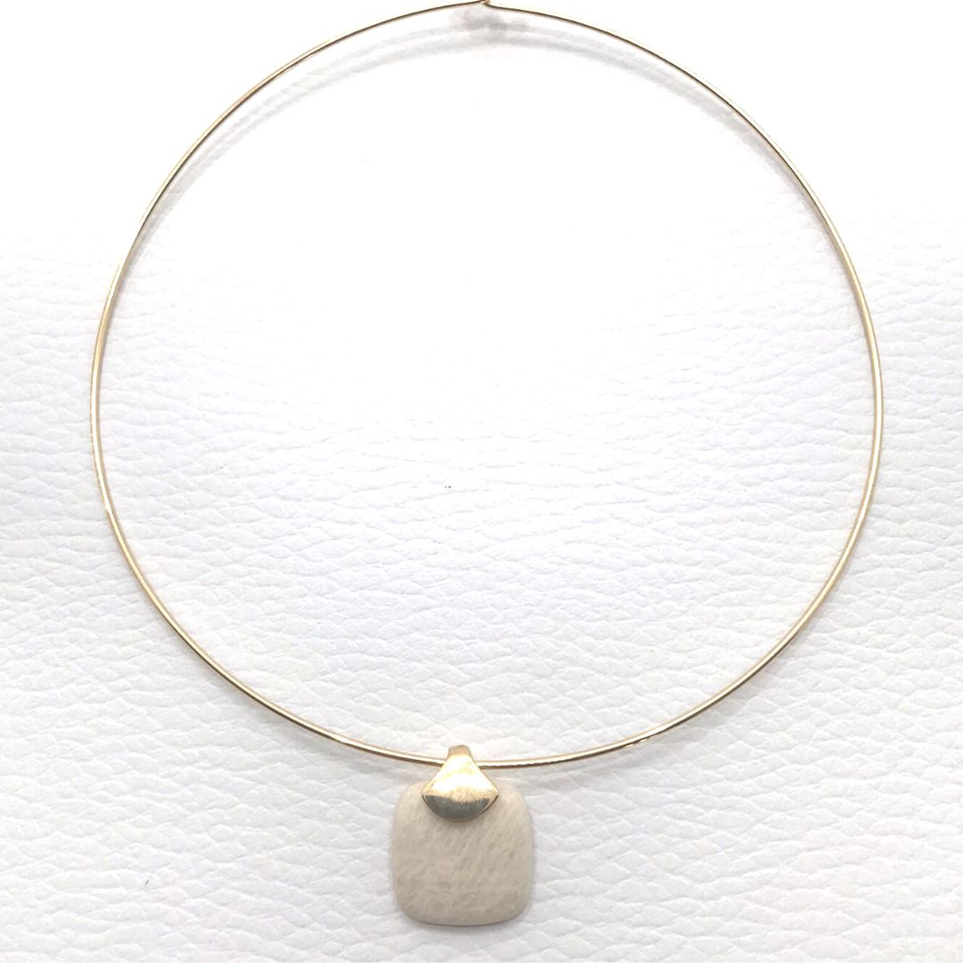 Frameless Square Gemstone Pendant - Beige Amazonite