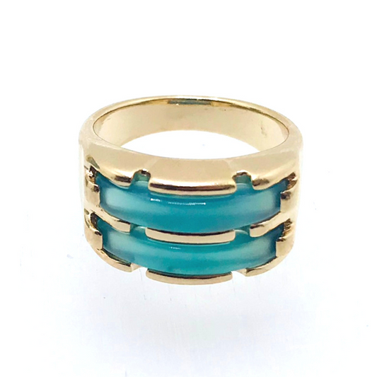 Double Stripe Gemstone Ring- Blue Agate