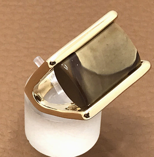 Rectangular Slab Gemstone Ring - Polychrome Jasper