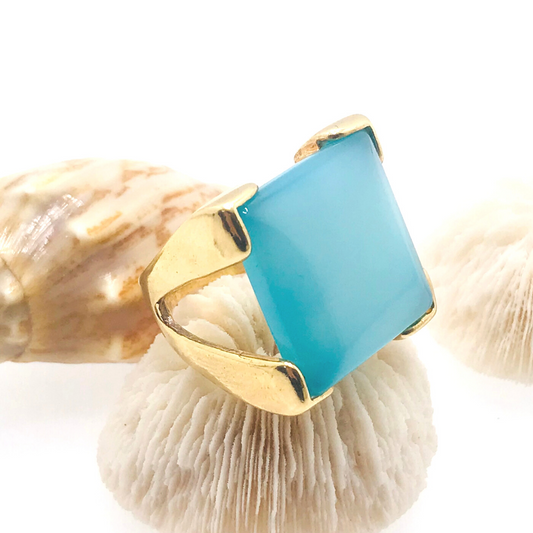 Large Square Gem Ring 18K GOLD PLATED BLUE SKY AGATE