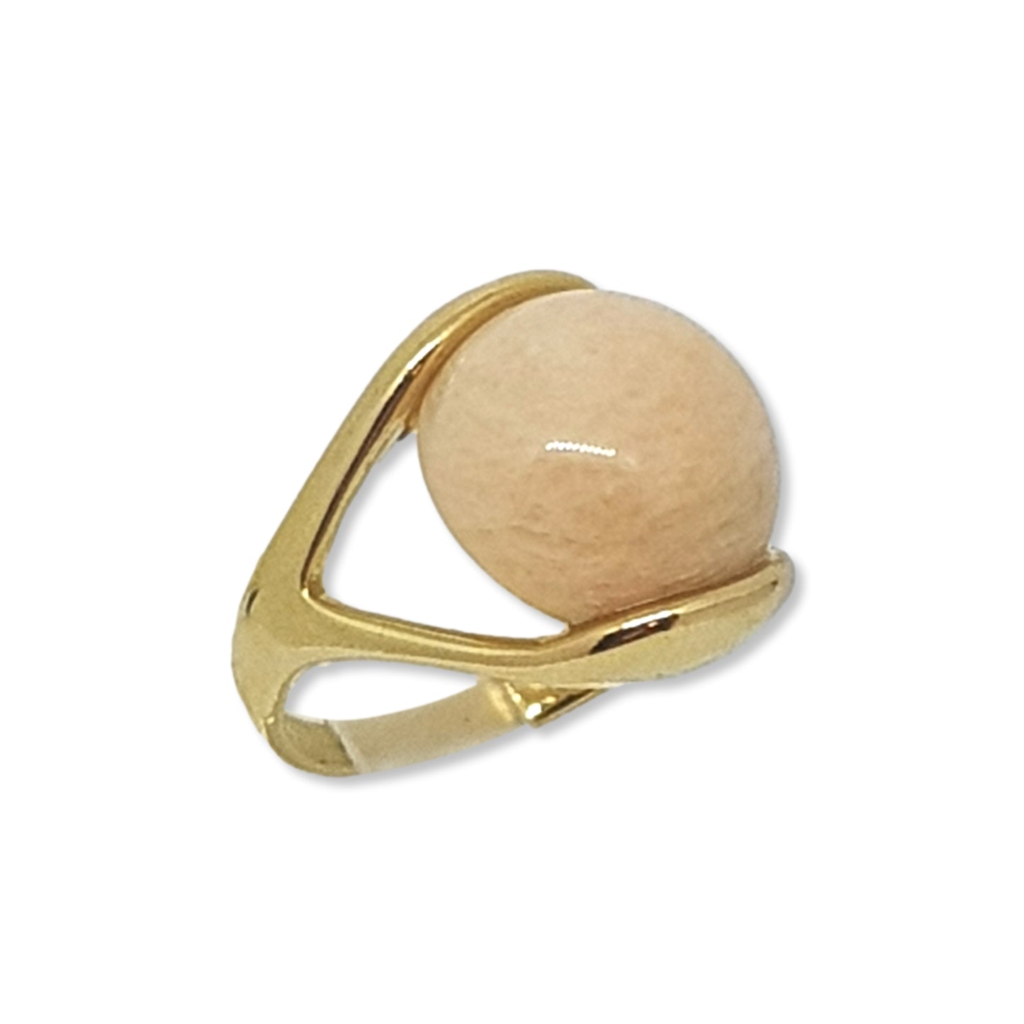 Sphere Gemstone Ring 18K Gold Plated Beige Amazonite