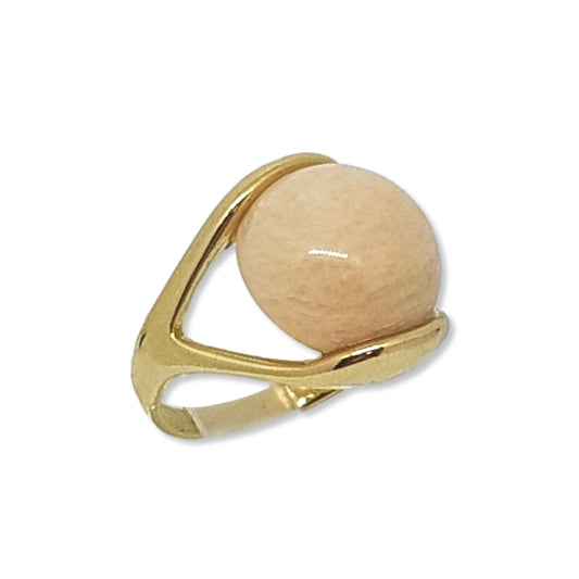 Anillo Redondo Gema AMAZONITA BEIGE CHAPADO ORO 18K 7-1/2 (18)