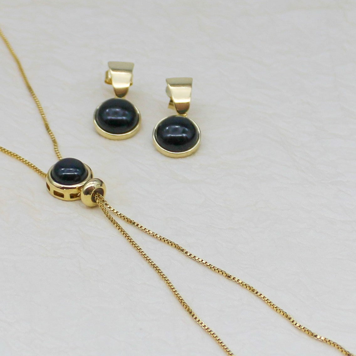 Drop Circle Gemstone Earring- Black Agate