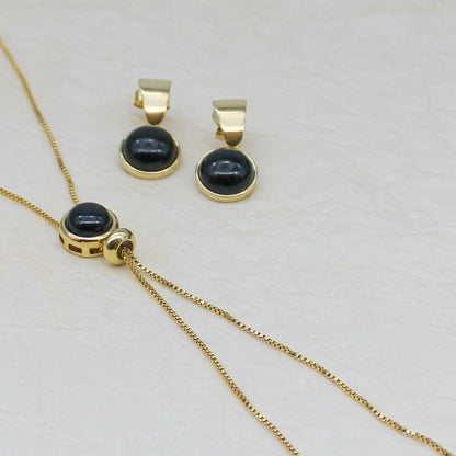 Drop Circle Gemstone Earring- Black Agate