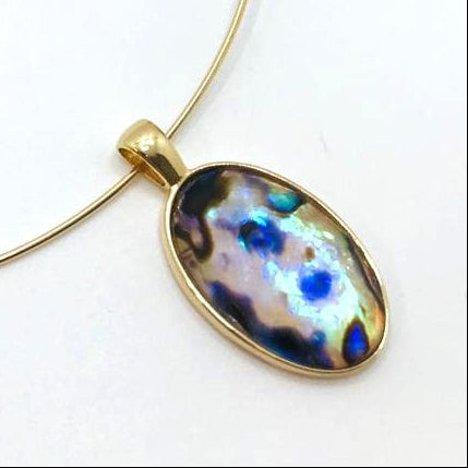 Oval Shell Pendant  Necklace GOLD PLATED - Abalone