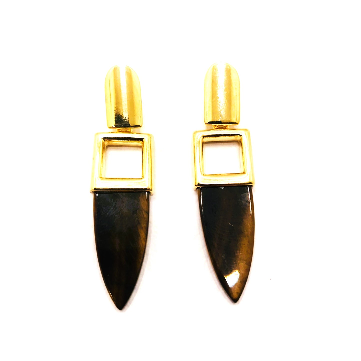 Arete Geométrico Lanza - Baño en Oro 18K - Ojo de Tigre