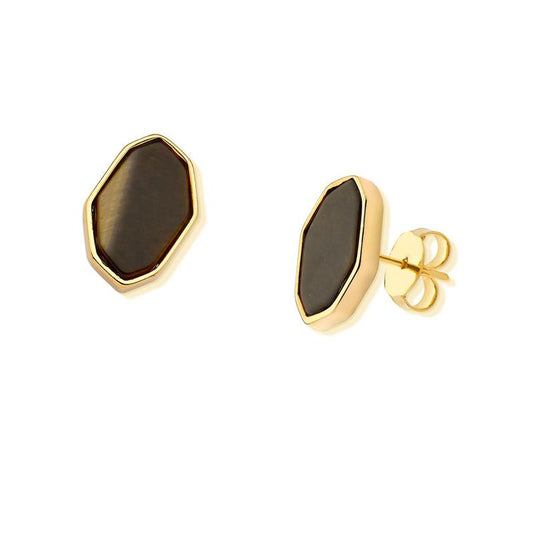 Geometric Stud Earring-18k Gol Plated - Tiger Eye