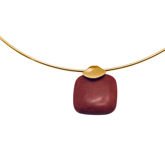 Frameless Square Gemstone Pendant -Rose Howlite