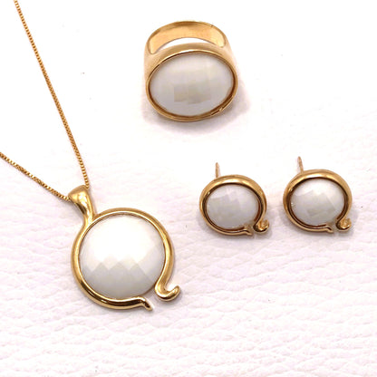 Curvy Pearly Gemstone Earring - Pearly Porcelain