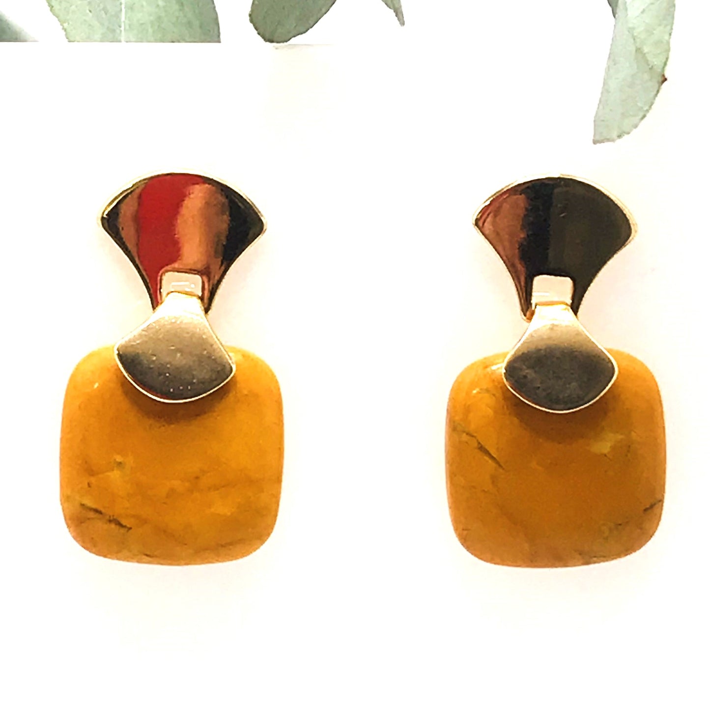 Frameless Square Gemstone Earring - Yellow Howlite