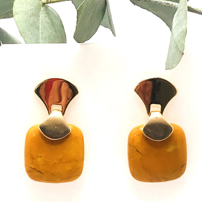 Frameless Square Gemstone Earring - Yellow Howlite