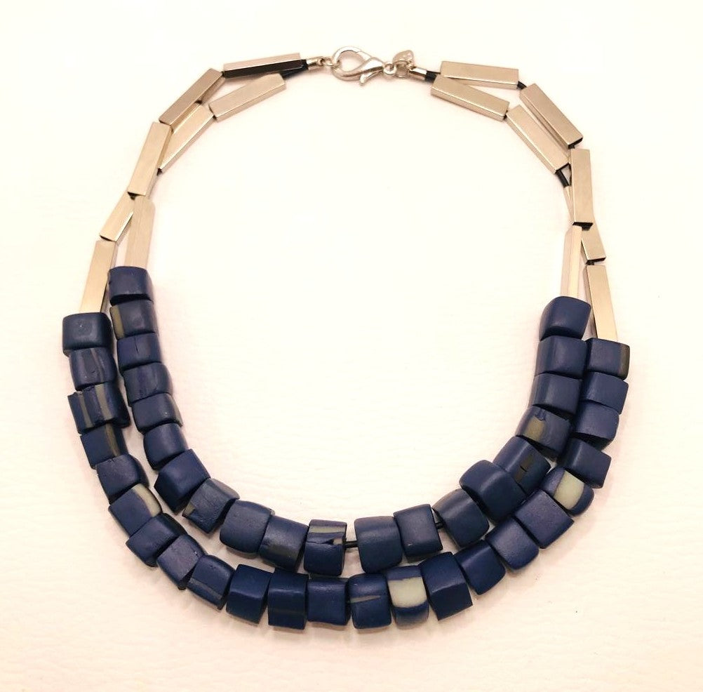 Mini-Cubes Short Necklace Cobalt Blue