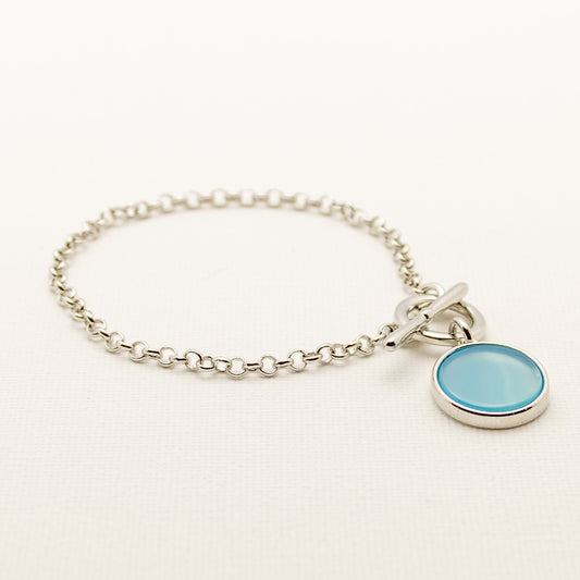 Circle Geometric Chain Bracelet Blue Agate - Rhodim Plated